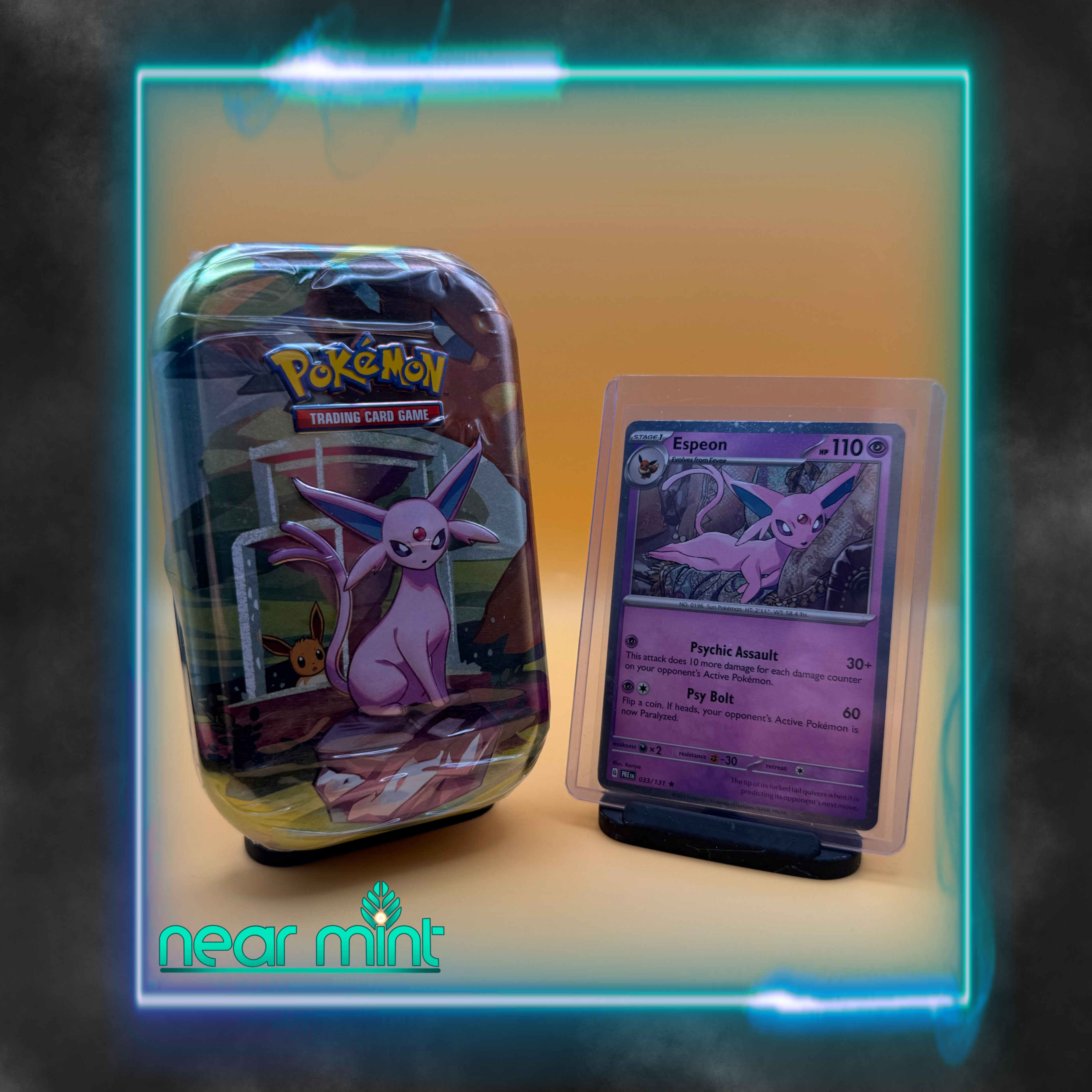 Prismatic Evolutions Mini Tin Espeon. Card included!
